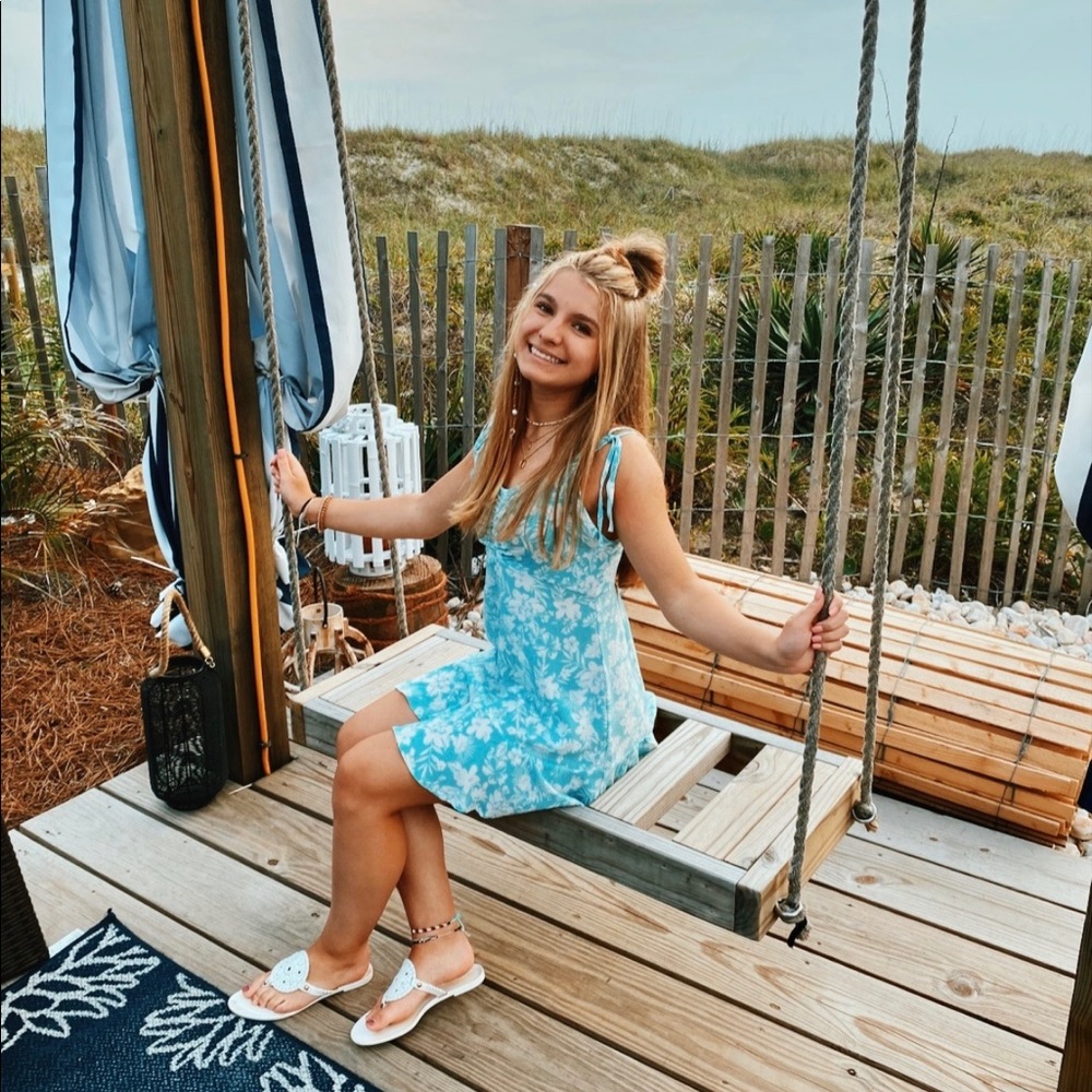 Ocean drive blue and white flower summer dress